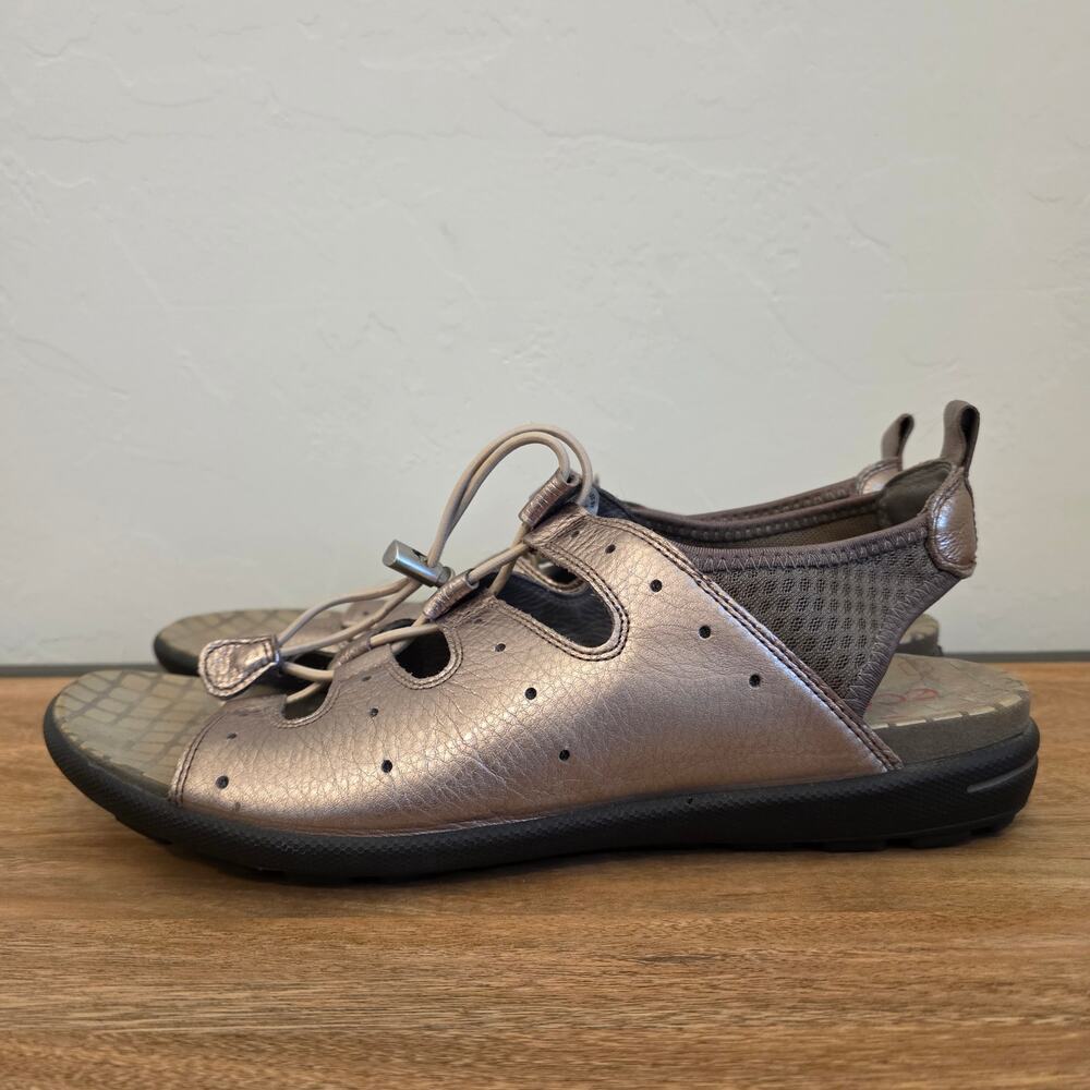ECCO Metallic Leather Sport Sandals Women’s EU 42 Toggle Lace Comfort Shoes - Picture 6 of 12